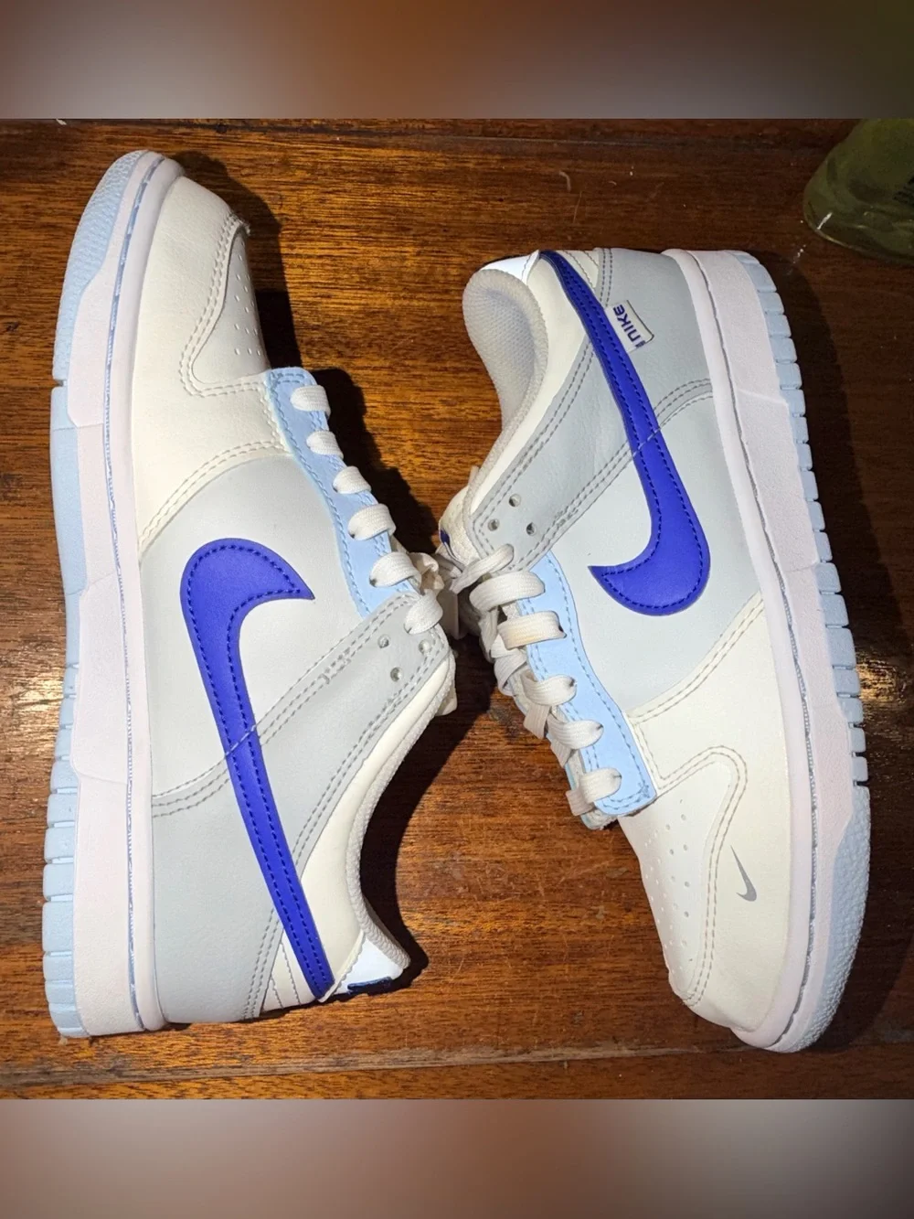 Sz 6Y Nike Dunk Low GS White Blue Light Blue Leather Low Top FB1843-141
